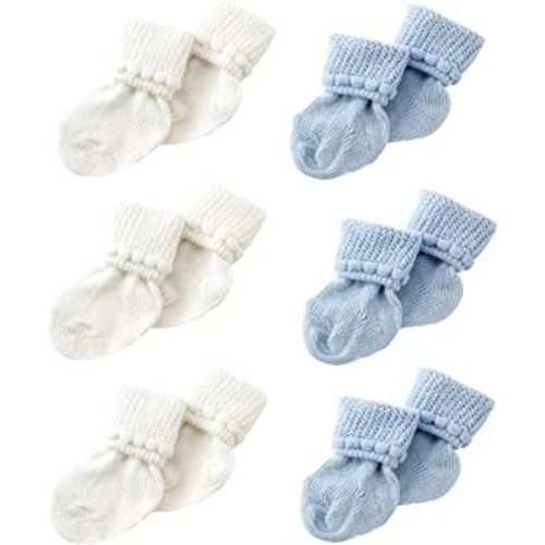 Nurses Choice 6 Pairs Stay-On Baby Socks, Soft Bubble Cuff Cotton Booties 0–3 Months, Hospital Trusted Essentials