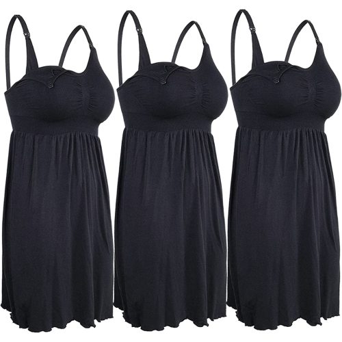 iLoveSIA Nursing Gowns with Built-in Nursing Bra-3-Pack Breastfeeding Night gown-Comfort Soft for Labor Postpartum Hospital