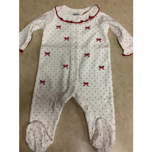 Sleeper - Christmas Bow Embroidery - 0 - 3 Month