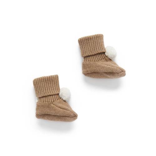 Brown Pom Pom Booties - Baby Accessories - Purebaby - Purebaby