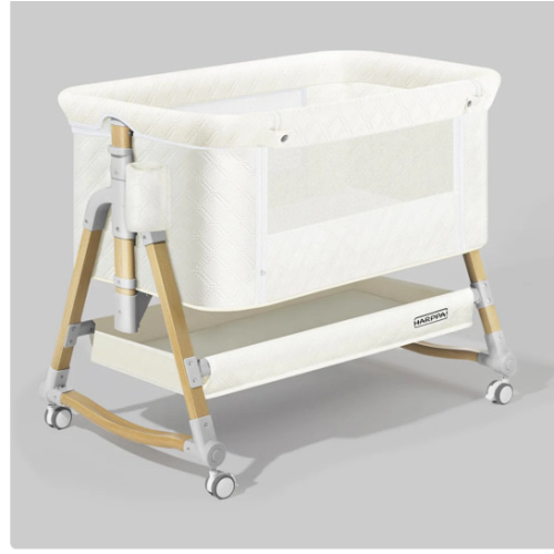 HARPPA Cuddly 3-in-1 Baby Bassinet Bedside Sleeper for Reflux | Attaches to Bed, Adjustable 5 Heights, Non-Toxic & CPSC Certified | Sturdy Aluminum Frame, Portable Wheels, Tool-Free Setup, Gentle Rocking | Perfect for Newborns, Infants, Small Spaces & Saf