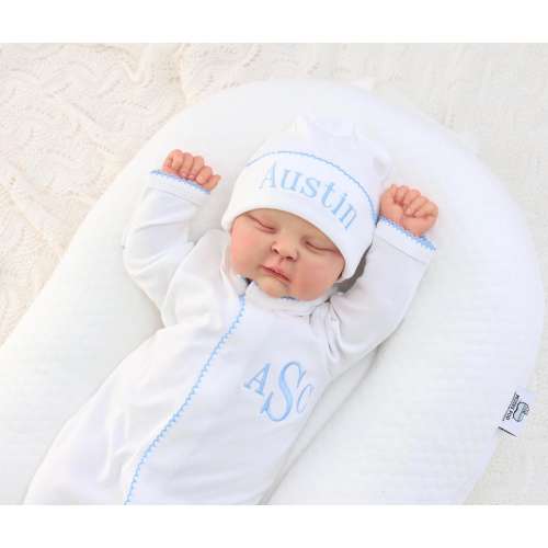 Baby Footie, Monogrammed Newborn Outfit, Custom Embroidered Name, Coming Home Gift, Soft Baby Sleeper, Baby Shower Gift