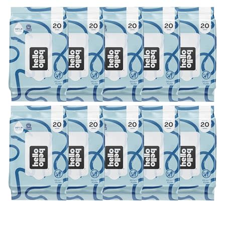 Hello Bello Premium Fragrance-Free Travel Size Baby Wipes, with Chamomile & Aloe Extracts for Sensitive Skin - 1 Resealable Pack : 20 Total Wipes (Pack of 10)