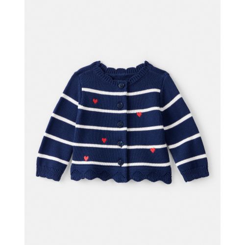 Baby Girl Striped Heart Long-Sleeve Cardigan - Navy - OshKosh B'gosh | Carter's