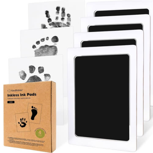 4-Pack Inkless Baby Hand and Footprint Kit - Mess Free Ink Pad for Newborn Keepsake, Dog Nose & Paw Print Kit, Clean Touch Ink Pad for Baby Hand & Footprints, Ideal New Mom Gifts (Jet Black, L)