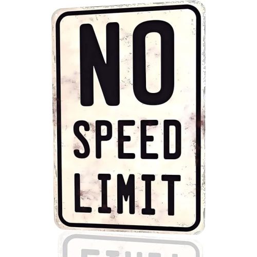 No Speed Limit Vintage Metal Wall Sign - 12x8 Retro Car Decor for Garage Man Cave Racing Fans Gift