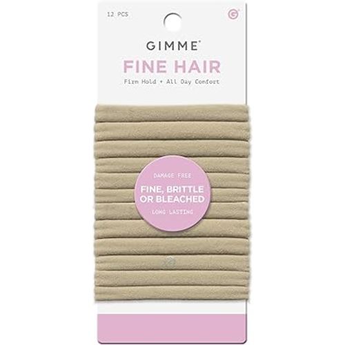 Gimme Beauty Fine Hair Elastic Bands - Slim-Fit Elastic Ties for Fine, Brittle, or Bleached Hair - No-Dent, Gentle-Grip Ponytail Holders for All-Day Comfort - 12 Pack, Blonde