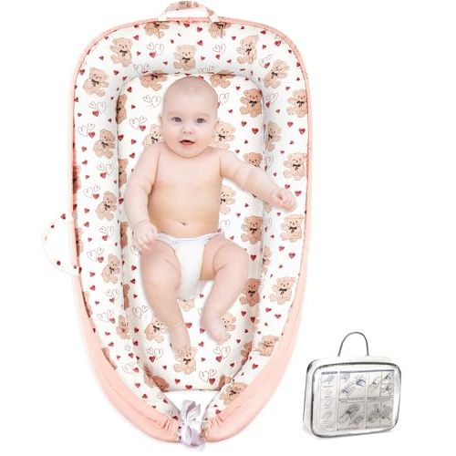 Portable Baby Lounger for Supervised Play and Rest, Soft Breathable Infant Mat for Tummy Time, Home, Travel, Baby Gifts- Bear