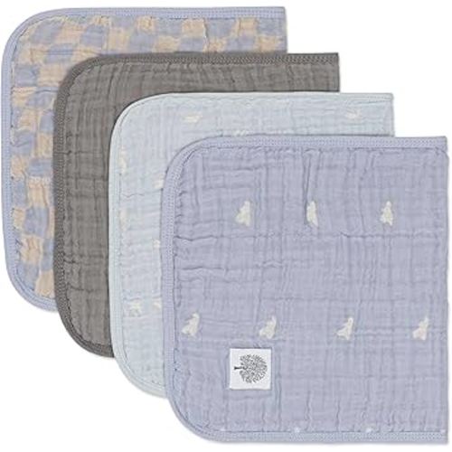 Parker Baby Muslin Burp Cloths | 100% Cotton Burping Clothes, Newborn Essential | Must-Have Baby Registry, Modern and Trendy Colors | 20"x11" Unisex Large Baby Burp Cloths, 4-Pack Cloud Set