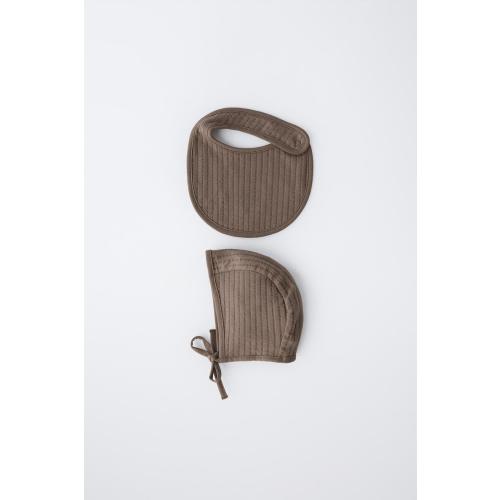 BONNET AND BIB SET - Brown | ZARA United States