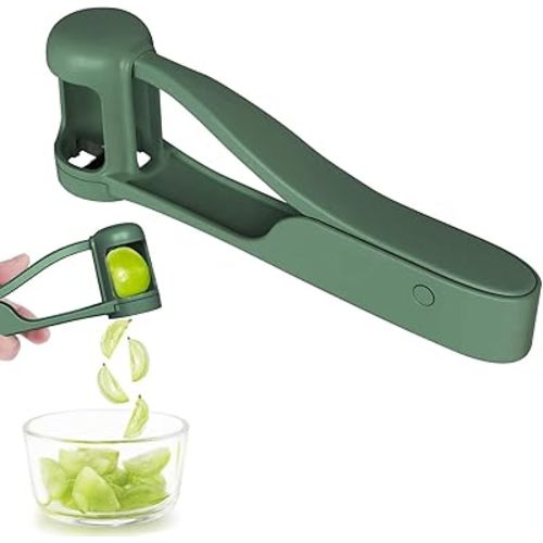 EWUVP Grape Cutter for Toddlers, Grape Slicer for Baby, Cherry Tomato Strawberry Cutter Quarter Fruit Slicer Tool for Vegetable Fruit Salad Cake Decoration, Stainless Steel Kitchen Gadget(Green)