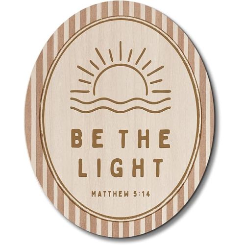 Dilemat Christian Wall Art Decor,Be the Light Inspirational Oval Wall Art,Religious Bible Verse Neutral Striped Wooden Sign Hanging Decor for Kids Nursery Room Home Bedroom Office,8x10 Inch