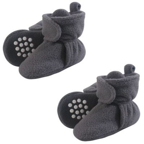 Luvable Friends Baby Cozy Fleece Booties, Charcoal 2-Piece, 0-6 Months