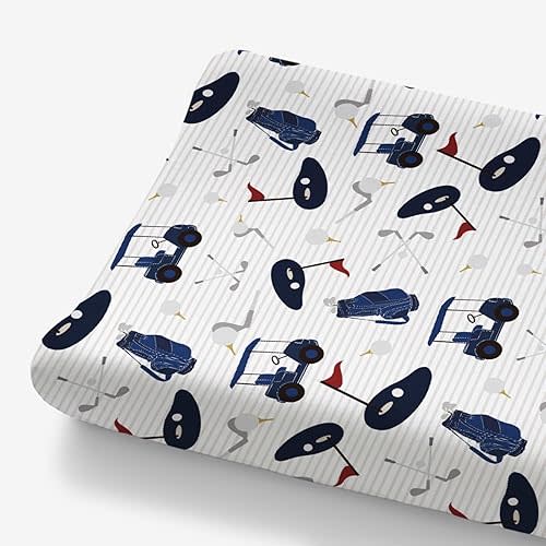 HawSkgFub Navy Blue Golf Changing Pad Cover Baby Boys Shower Gift, Golfing Sport Game Gear Ball Glove Car Stick Diaper Change Table Sheet, Soft Stretchy Safe Snug Fitted Changing Mat Fit 32"/34" x 16"