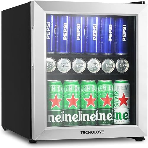 Beverage Refrigerator, 1.6 Cu.Ft Mini Fridge, Stainless Steel, LED Digital Temp Control, Double Glass Door, Adjustable & Removable Shelves, Compact Design for Home & Office
