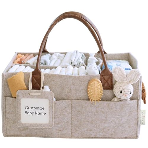 Lily Miles Baby Diaper Caddy Organizer, Nursery Storage Basket for Newborn Essentials, Neutral Gift for Baby Shower, Registry Must-Have, Car Organizer for Diapers and Wipes - Sand, Large