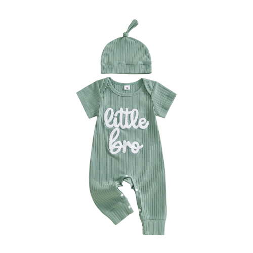 BemeyourBBs Newborn Baby Boy Little Brother Outfits Cute Little Bro Letters Rib Romper Short Sleeve Full Length Jumpsuit Hat Infant Spring Summer Clothes