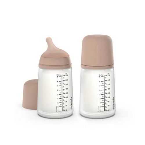 Suavinex Zero Large Baby Bottles with Medium Flow - 9 fl oz/2pk - Medium Brown