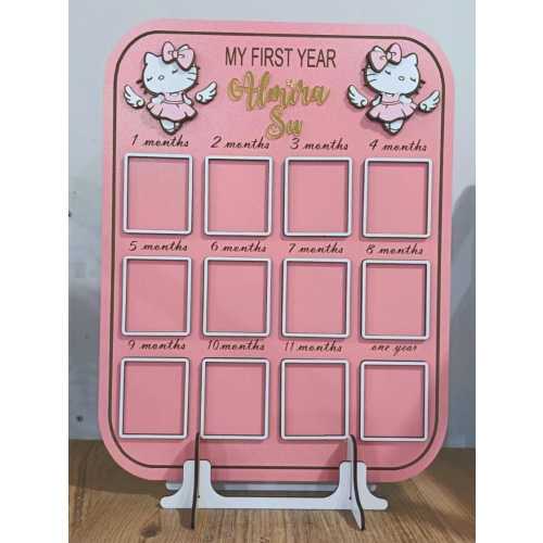Personalized Kitty 1st Year Photo Board: Baby Memory Keepsake