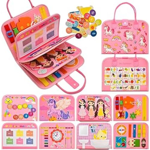 Busy Book for Toddlers 1-3, Montessori Toys Busy Board for 1 2 3 4 Year Old Girl Birthday Gift Educational Learning Quiet Activity Book Airplane Car Travel Toys for Tollders Kids 1-3