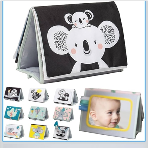 Taf Toys Tummy Time Toys High Contrast Baby Book. Fun, Interactive Crinkle Books for Babies with Mirror & Soft Koala Teether - Baby Tummy Time Book