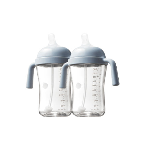 Bc Babycare Straw Cups for Toddlers 1-3, Weighted Straw Cup with Handle & Nipples, 10oz Baby Water Bottles, Blue, 2 Packs