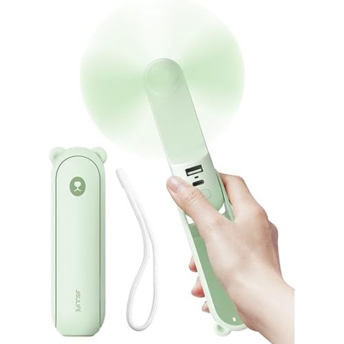 JISULIFE Handheld Fan 8 Plus: All-in-One Mini Fan with 37Hrs Cooling & 4500mAh PowerBank & Flashlight, USB Rechargeable, Portable Pocket Size for Travel, Makeup, Concert, Gifts for Women(Green)