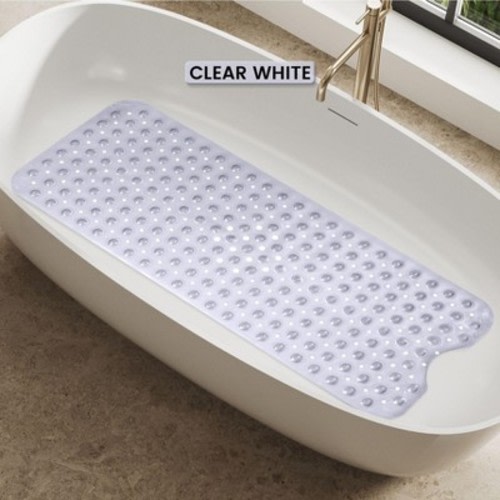 Anti Slip Bathmats with 200 Suction Cups & Drain Holes for for Bath Room - Clear White
