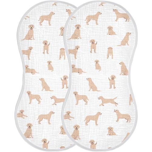 Labrador Retriever Dogs Pattern Muslin Burp Cloths for Baby 2 Pack Soft 100% Cotton Baby Washcloths Bibs for Boy Girl