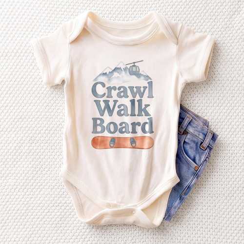Crawl Walk Board Baby Onesie - Cute Snowboarding Mountain Bodysuit