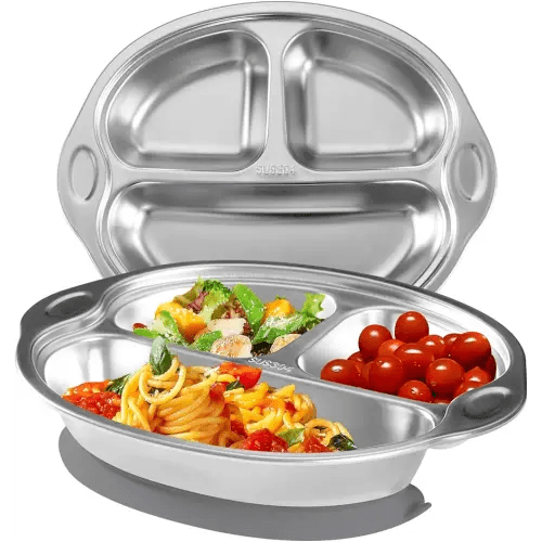Stainless Steel Baby Suction Plates: Divided Plates Designed for Babies and Toddlers, Made of 100% Food-Grade Materials Ideal for Baby-Led Weaning BPA-Free Toddler Feeding Dishwasher Safe Gray