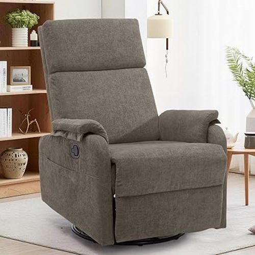 Recliner Chair, Swivel Rocking Recliner Chair for Adults, Glider Rocking Chair, Small Nursery Chair Recliner for Living Room, Reclining Chair with Modern-Designed Armrests, Chenille, Brown
