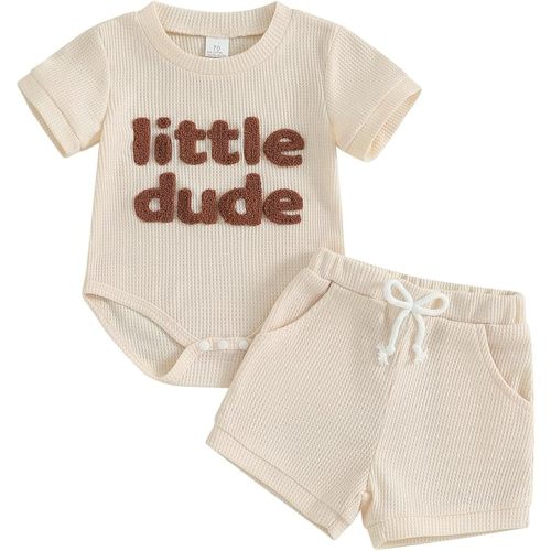 MERSARIPHY Newborn Baby Boy Summer Clothes Mama's Boy Little Dude Short Sleeve Romper Shorts Set Infant Waffle Knit Outfit