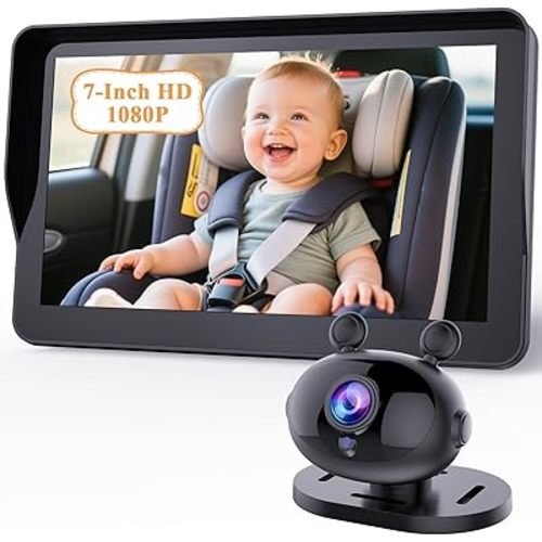 7-Inch Car Camera for Baby: AHD 1080P Display with Real-Time Monitoring - Clear Night Vision Easy Setup Carseat Camera for 0-3 Years Infants