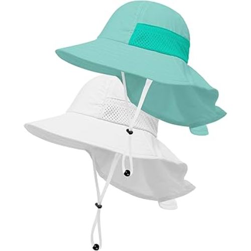 Toddler Baby Sun Hat Kids Summer Beach Essentials Adjustable Beach Hats with Bucket Wide Brim for Boys Girls Age 0-14 Years