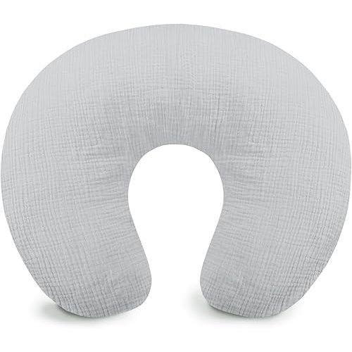 Hooyax Muslin Nursing Pillow Cover, Soft Breathable Feeding Slipcover for Breastfeeding Moms, Stretchy Removable Infant Pillow Cover for Boy and Girls (Grey)