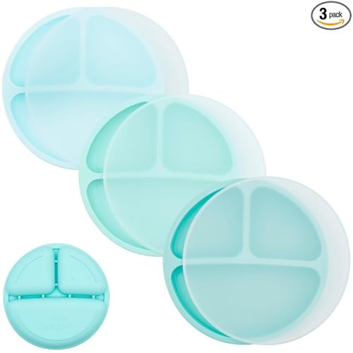 WeeSprout Silicone Divided Plates (With Lids), 100% Food Grade Silicone Divided Plates for Toddlers & Kids, Dishwasher & Microwave Safe