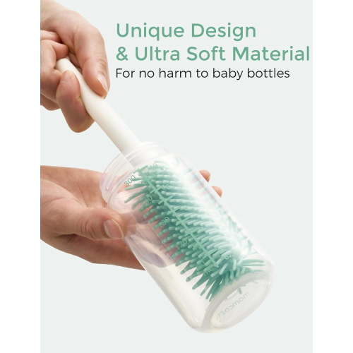 Momcozy Portable Baby Bottle Brush Set, 6-in-1 Silicone Cleaner Kit, Drying Rack, Compact, Green