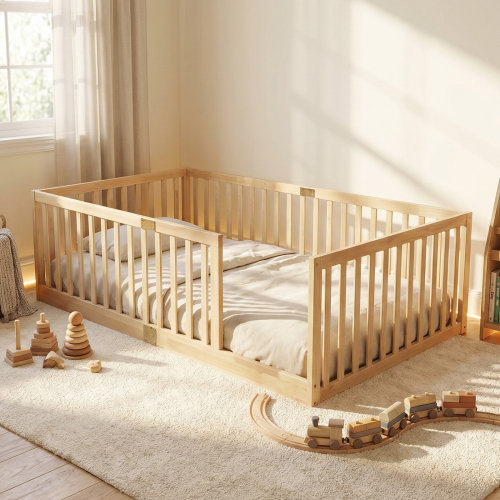 Rosalind Wheeler twin bed with high side rails, rubberwood bed frame with safety rails, no doors, mattress not included | Wayfair