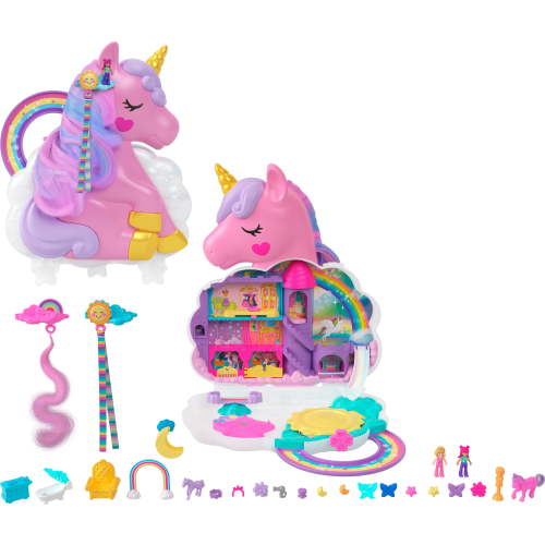 Polly Pocket 2-in-1 Rainbow Unicorn Compact with 2 Micro Dolls and 20+ Accessories