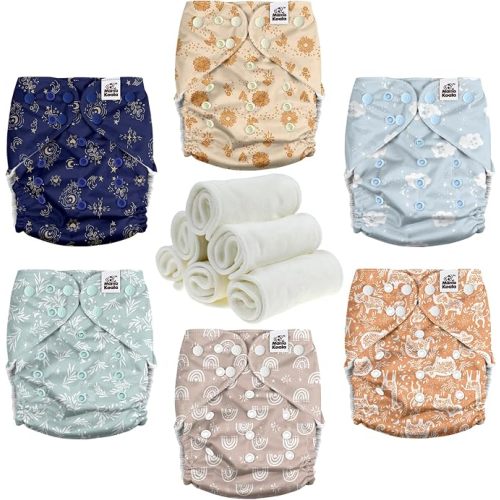 Mama Koala 3.0 Cloth Diapers for Babies with Suede Cloth Lining, 6 Pack with 6 Natural Cloth Diaper Inserts - Reusable and Washable Pocket Diapers (S-Cabin Vibes)