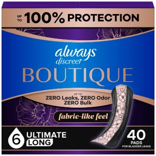 Always Discreet Boutique 6 Drops Incontinence Pads - Extra Heavy - Long Length - 40ct