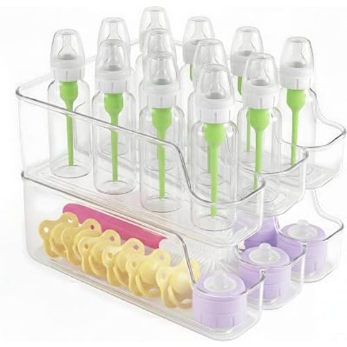 MGY 2 Pack 3 compartments Baby Bottle Organizer compatible with Dr. Brown's 4/8oz Narrow Bottles, Multi-Use Feeding Supplies Holder for Kitchen Counter, Cabinet & Fridge