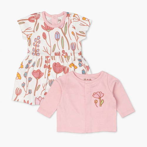 Monica + Andy Wildflower Floral Cardigan Baby Girl Organic Cotton Bundle (0-3 Months) 2 Piece