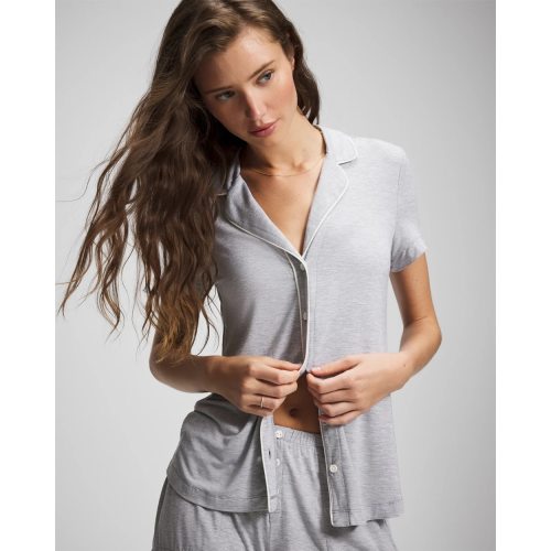Solid Short Sleeve Notch Collar Pajama Top
