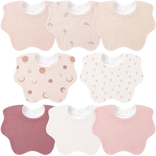 Bearmoss Baby Bibs for Drooling & Teething 8 Pack Muslin Cotton Soft Absorbent Adjustable Unisex Bibs Boys Girls 0-36 Months