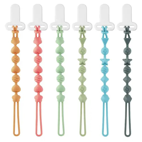 PandaEar 6 Pack Silicone Pacifier Clips, One Piece Design Teething Pacifier Holder Clip, Neutral Baby Paci Clips Boys & Girls, Binky Clips Pacifier Straps Chain for Toys Teethers