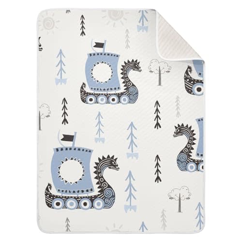 Qilmy Viking Ships Baby Blanket for Boys Girls Kids with Soft Cotton, Cute Cozy Warm Nursery Receiving Swaddle Blanket for Toddler Infant Crib, 30 x 40 Inch