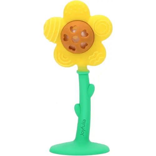 Baby Teething Toys 3-6 Months, Teether and Sensory Rattle for Babies 0-6 Months, Food Grade Silicone Teethers 6-12 Months, Infant Teething Relief Chew Toys, Sunnyflower Teether Toy BPA Free - Yellow