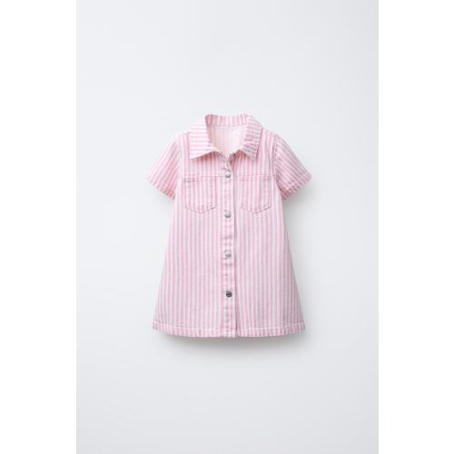STRIPED TWILL DRESS - Pink | ZARA United States